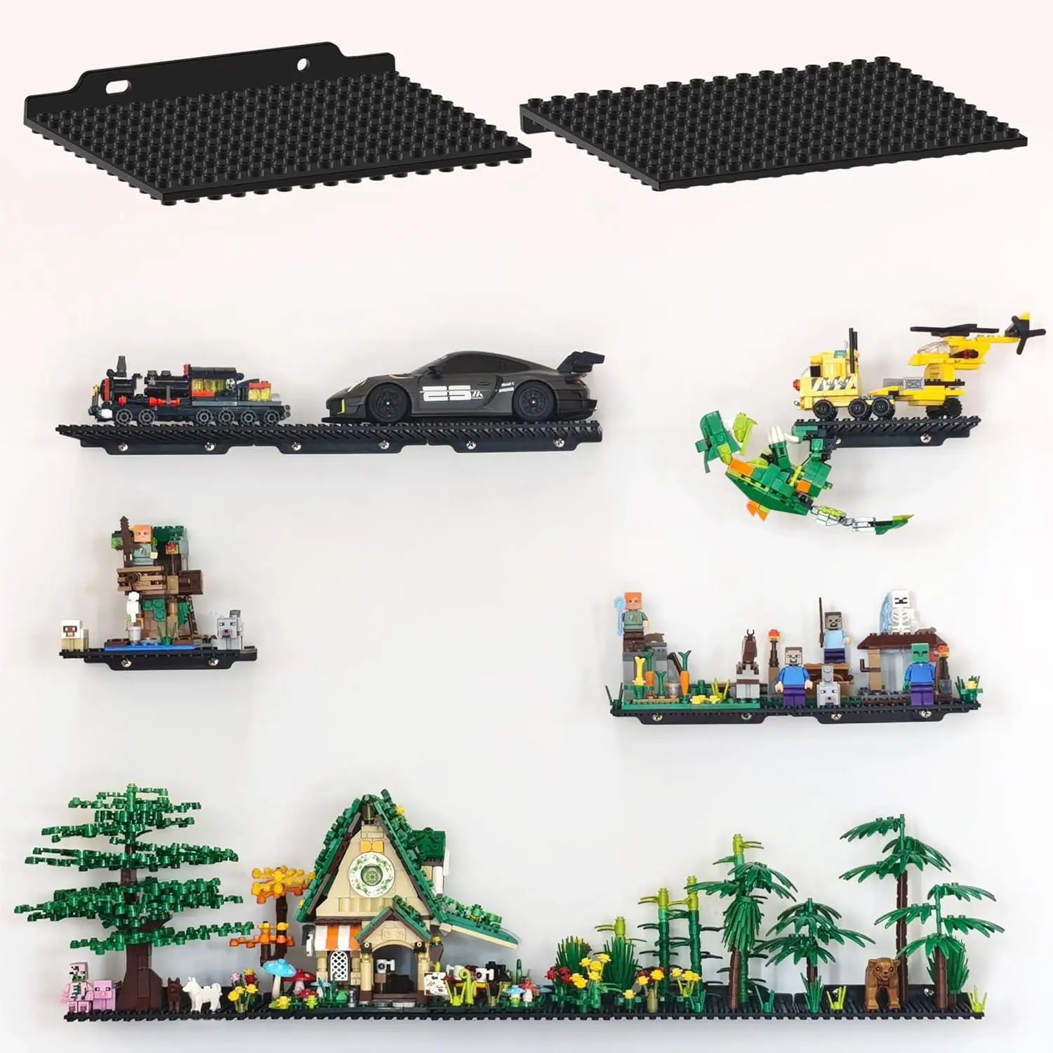 6 Pack Wall Display Shelf for Lego Standard Bricks, 4x5 inch Dual-Sided, 16x13 Studs 4.8-4.9mm, Supports Up to 2 lbs with Screw, Baseplate Floating Shelves for Builders Room Decor