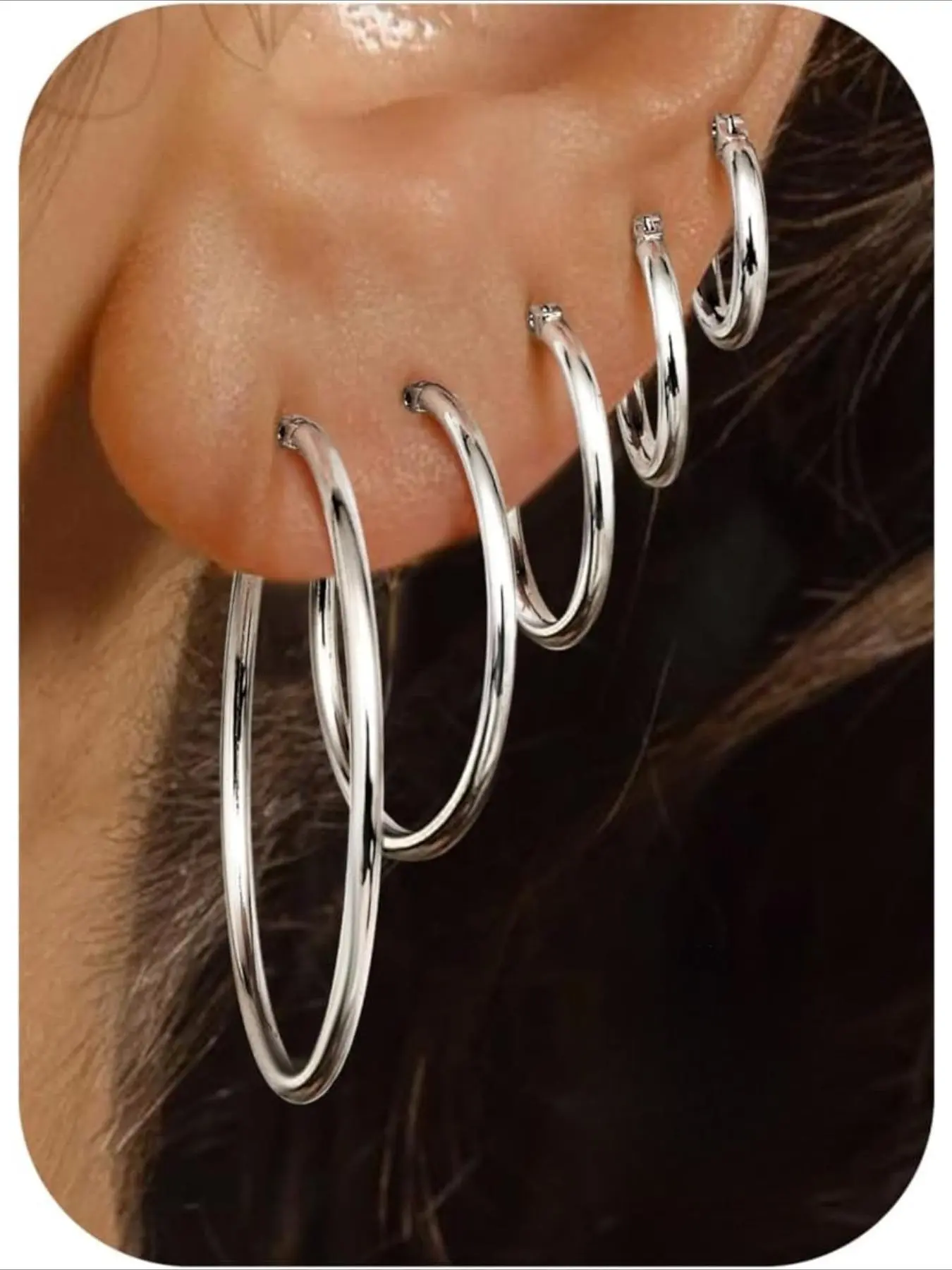 5 Pairs Hoop Earrings for Women, Silver Color/hollow Design, Hypoallergenic, Lightweight, Small/medium/large Sizes, All Seasons Wear, Earring Set