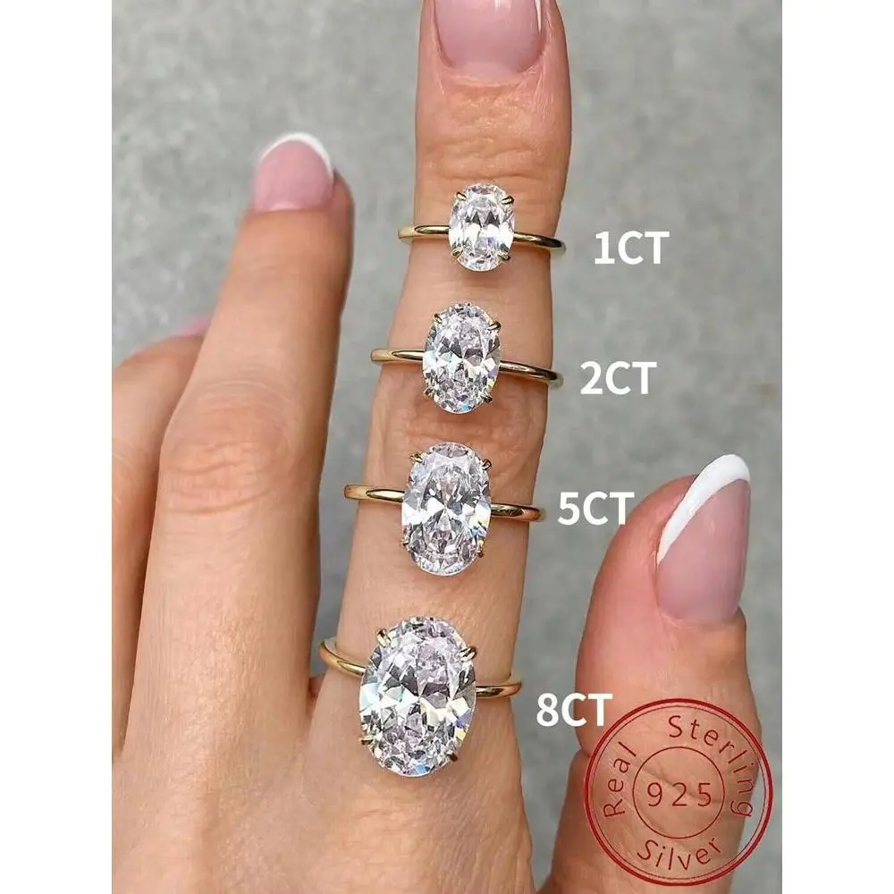 925 Sterling Silve Gorgeous Shiny 1-8CT Zircon Oval Stone Ring For Women Engagement Wedding Luxury High Quality Fine Jewelry
