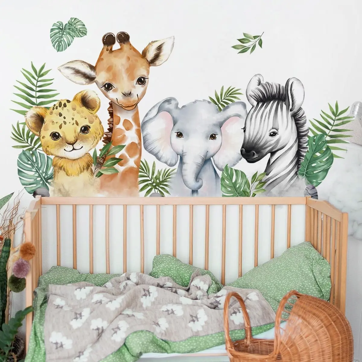 52.51x23.62 in Decorative Waterproof Nature-Themed Smooth Watercolor Jungle Animal Wall Decals for Baby Nursery, Classroom Decor (Elephant, Lion, Monkey Designs), Water Proof