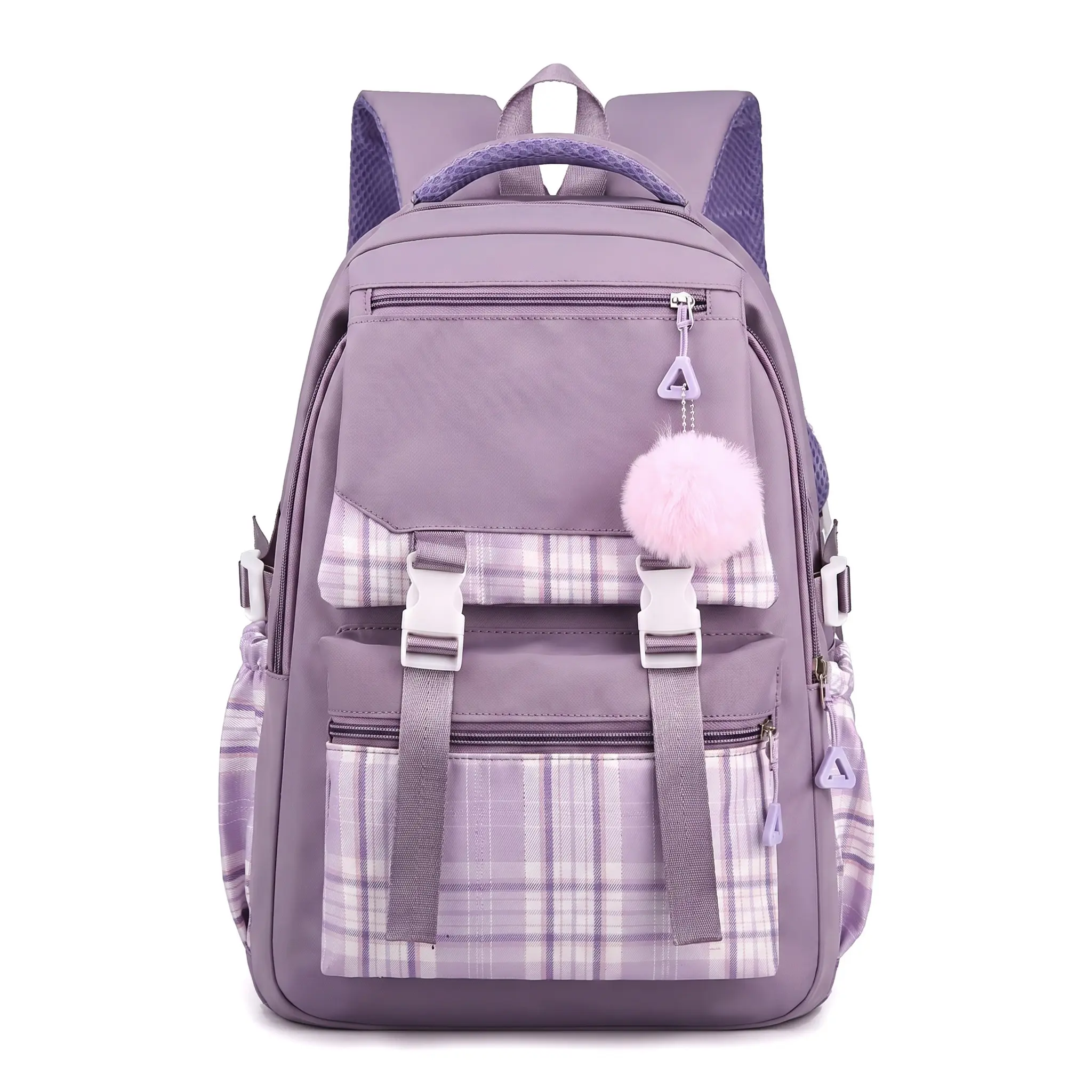 Women's Korean-Style Chic Plain Nylon Backpack, Fresh & Sweet, Light Waterproof Oxford, Durable Multi-Layer, Breathable Cushioned Straps, Zipper-Closure Computer Bag for Middle School Students, Casual