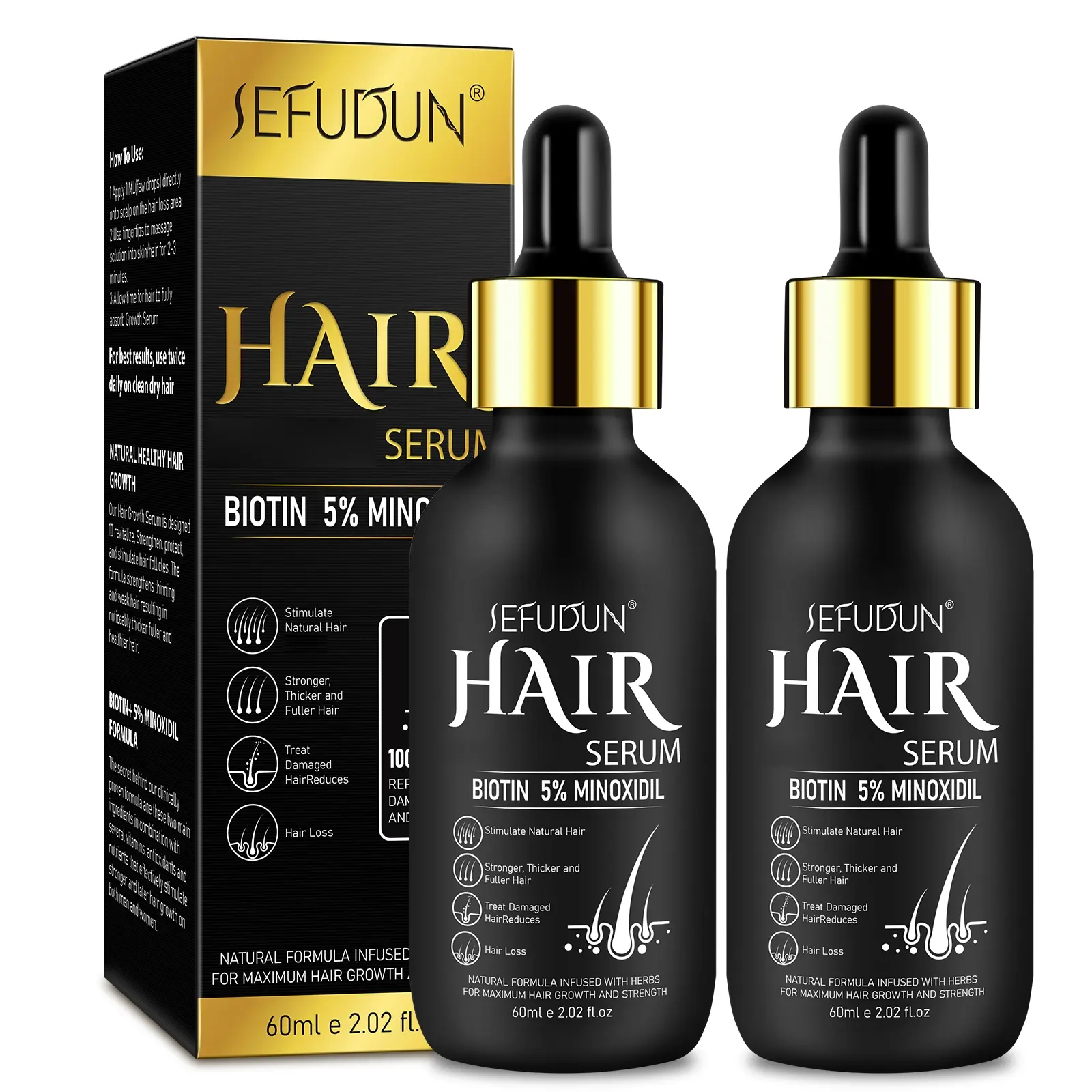 Sefudun Minoxidil Hair Essence, Natural Herbal Formula, Repairs Split Ends, Nourishes Hair and Scalp, Strengthens Hair, Men's Scalp Care