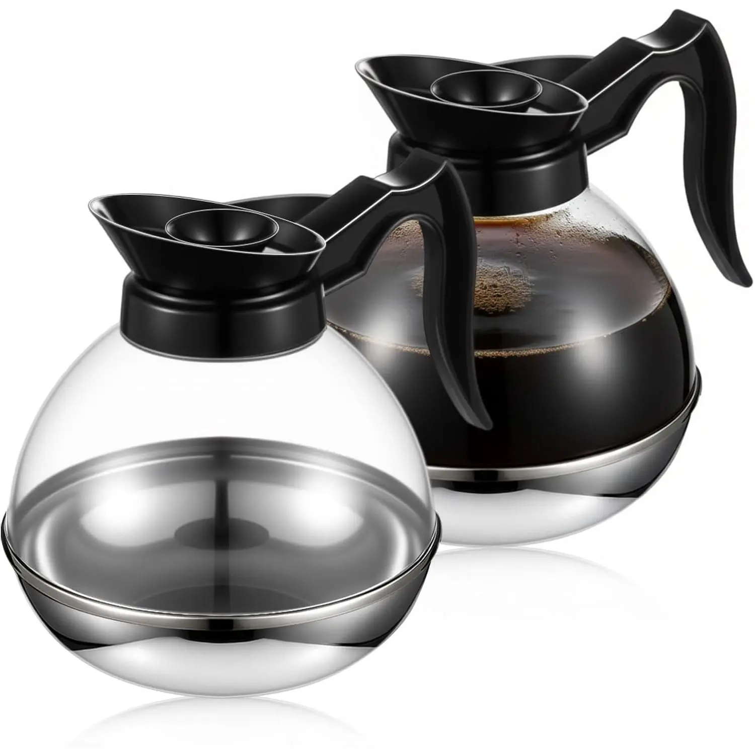 64oz Large Capacity 2 Pcs Plastic Coffee Decanter Coffee Pot - Commercial Coffee Carafe, Dishwasher Safe, Stainless Steel Base with Comfortable Handle, Ideal for Home Office Coffee Shop