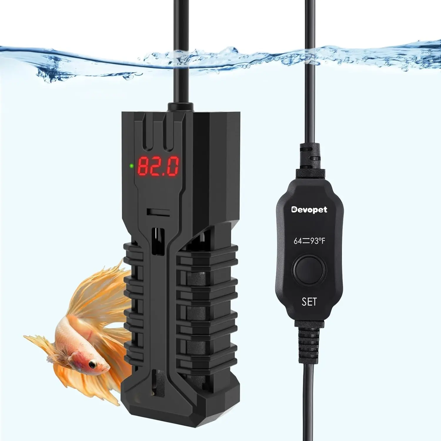 25W Adjustable Small Fish Tank Aquarium Heater with Digital Display Overheat Protection & Dry Run Protection for 1-5 Gallon Water