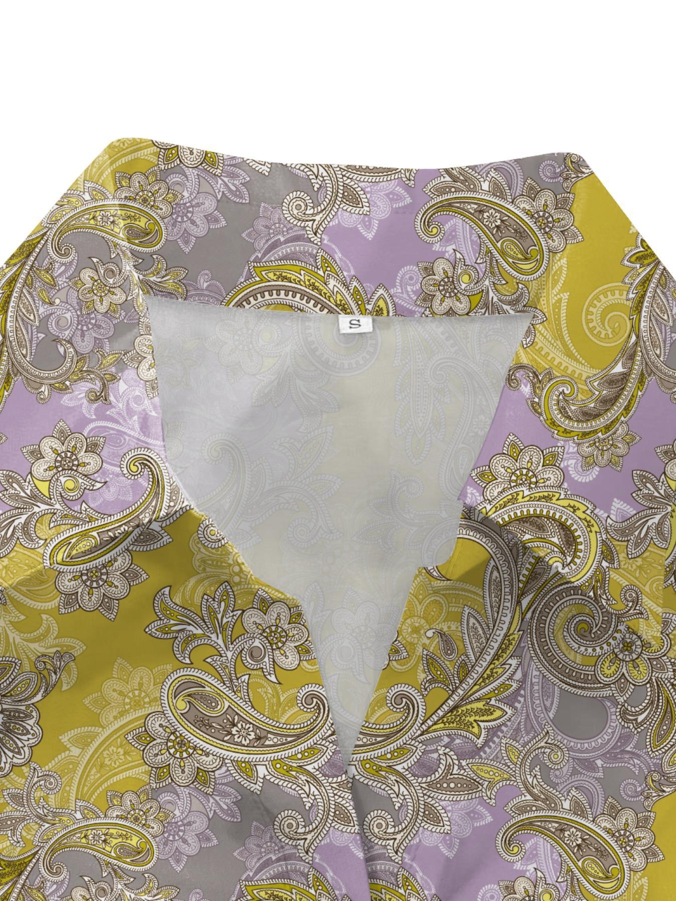 Women's All Over Print Split Hem Shirt, Casual Boho Blouses, Casual Long Sleeve Collared Top for Spring, Ladies Clothes for Daily Wear