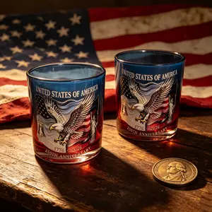 USA 250th Anniversary Glass Cup, Independence Day of the United States,Wine Glass, Coffee Cup, Independence Day Commemorative Cup, Suitable for Whiskey, Bourbon, Scotch, Wine, Patriotic Veteran Old-Fashioned Cup Gift, Father's Day