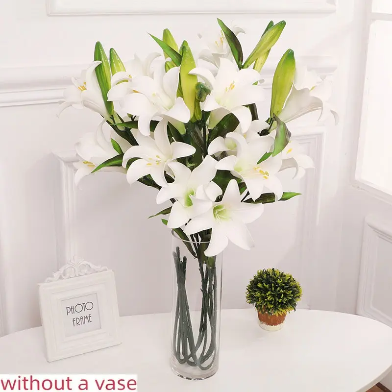 3pcs Artificial Lily Flowers, Real Touch, Home & Event Decor, Holiday Decoration, Elegant Bouquet, Easy Clean, Durable Plastic
