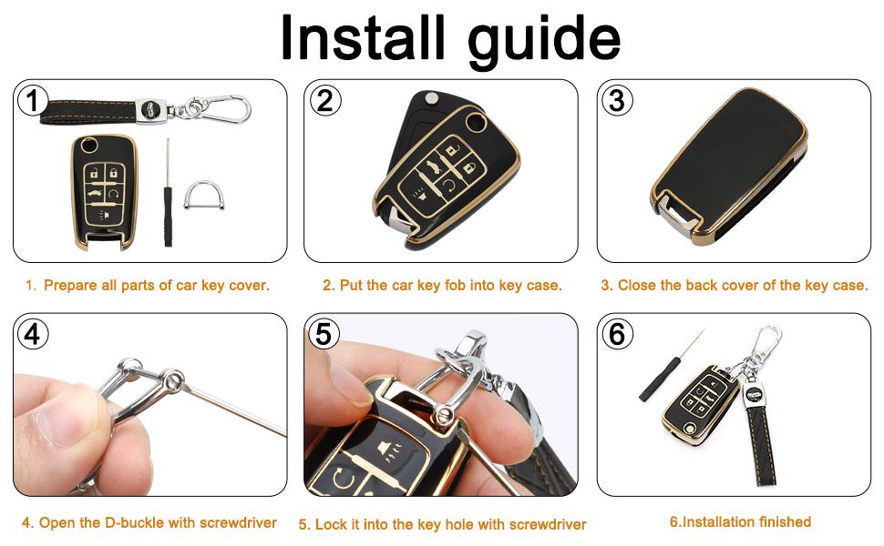 for Chevy Key Fob Cover with Keychain, 5 Buttons Soft TPU Key Fob Protector for Chevrolet Buick Camaro Cruze Equinox Malibu Impala Spark Sonic GMC Terrain Folding Flip Car Key Cover, Black