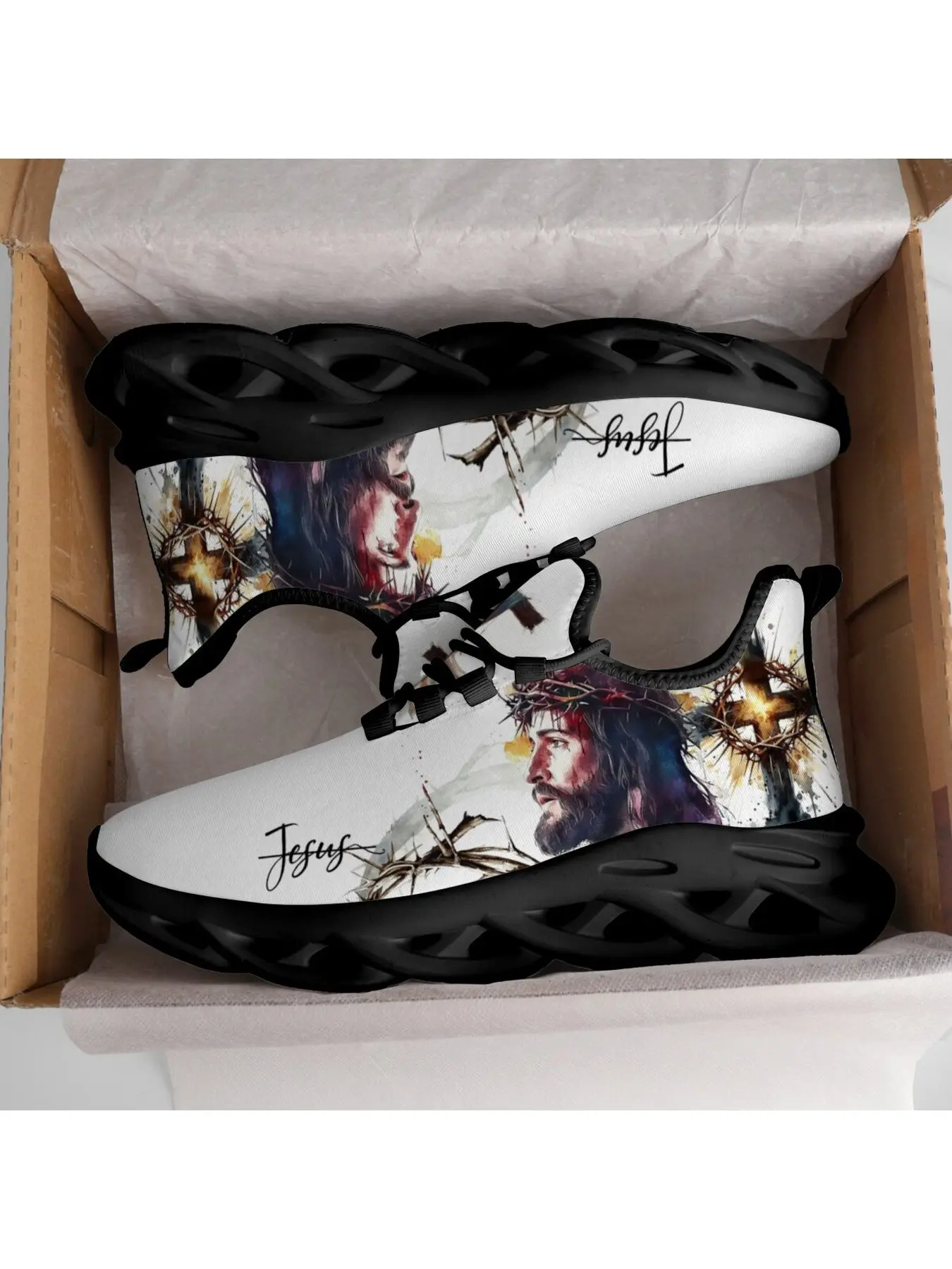 Colour Jesus Art Religious Art Pattern Daily Casual Sneakers For Men Woman Lace Up Running Shoes Versatile For Daily Outings Hollow Blade Sole Workout Shoes Street Style Trendy Trainers