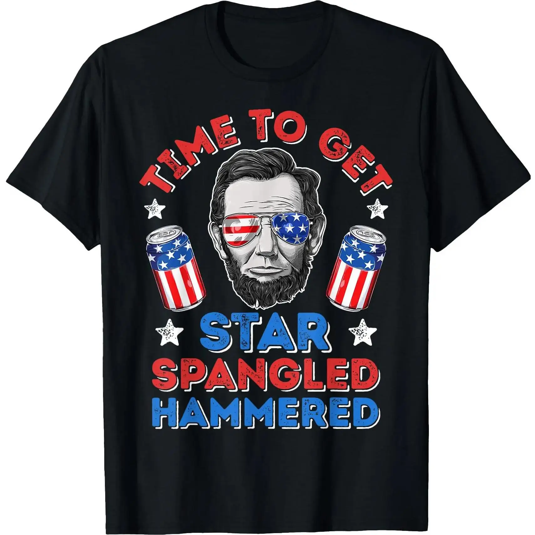 Men's & Women's Casual Loose Short-Sleeve Round Neck Cotton Graphic Tee - Abe Lincoln 4th Of July Star Spangled Sporty Chic Streetwear Sports Top, Menswear, Mens Clothing, Multi-Size, Relaxed Fit, Vibrant Print, Cold Wash, for Father's Day, Party