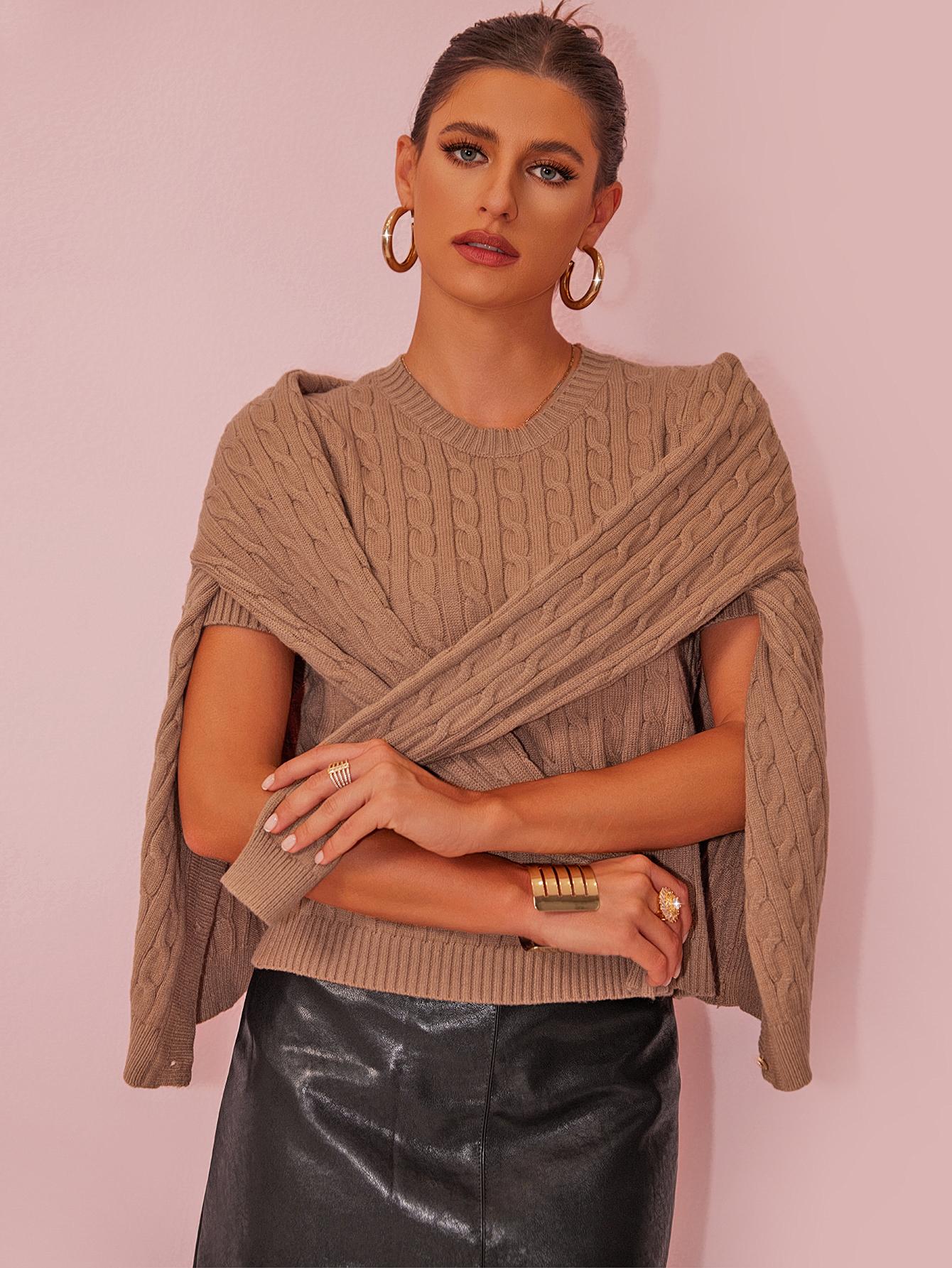 Joyfunear Women's Cable Knit Sweater Set: Crew Neck Pullover & Button - Up Cardigan Joyfunear Women's Cable Knit Sweater Set: Crew Neck Pullover & Button - Up Cardigan