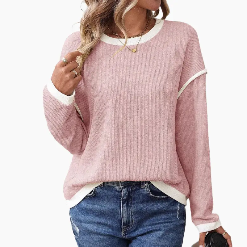 Women Color Block Crew Neck Knit Top Long Sleeve Loose Pullover Casual Fall Winter Sweater DealsForYouDays,summerwins,summeroutfits,vacationoutfits, Womenswear,back to school,back to school shopping