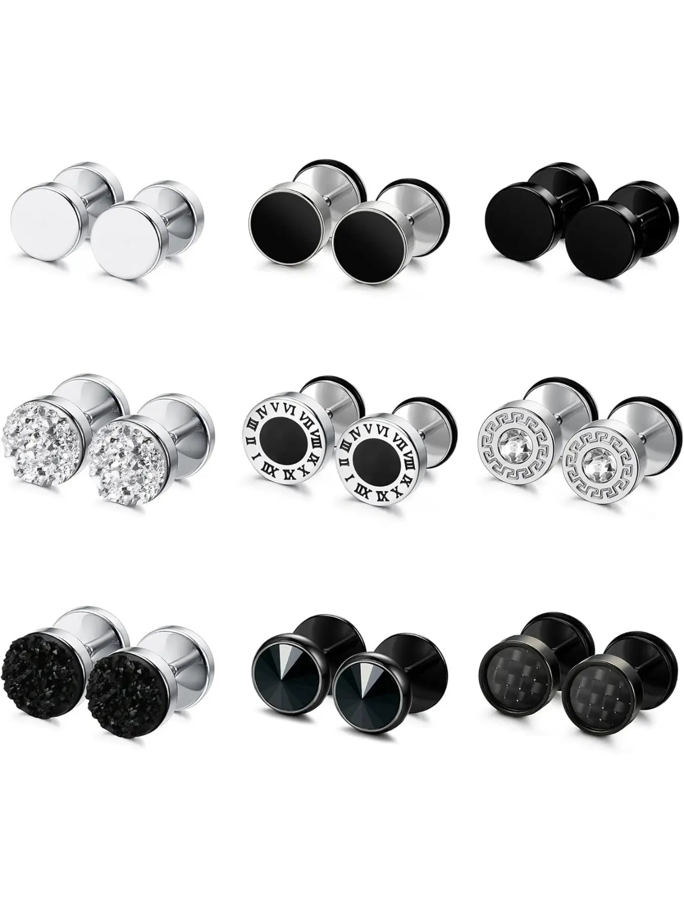 9 Pairs Fake Gauge Earrings for Men Women Stainless Steel Stud Earring Round Cheater Plug Earring Faux Gauges Ear Tunnel Mens Earrings
