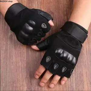 Half Finger Tactical Gloves Hard Knuckle Protection - Trendy Black Tan Green Fingerless Work Gloves with Shock Absorbent Palm & Breathable Mesh, Durable Anti-Slip Adjustable Design Perfect for Outdoor Hiking Driving & Summer Adventure Activities