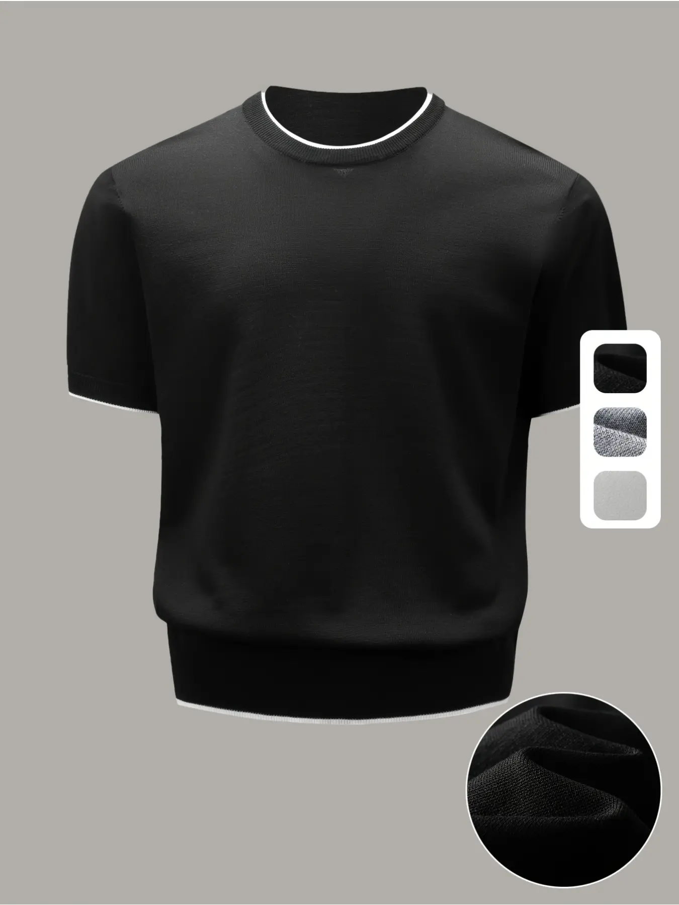 Men's summer fashion solid-color silk breathable short-sleeved T-shirt, old money style simple color block round-neck men's short-sleeved knit sweater, college style men's sweater, half-sleeve knit top, soft men's top, casual and versatile T-shirt