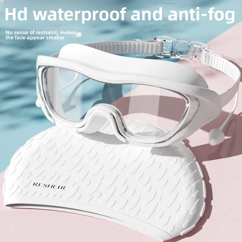 Adult Large Frame Swimming Goggles HD Anti Fog Waterproof Soft Silicone Swim Cap Set Leakproof Comfort Swim Glasses Combo For Men Women Pool Beach Diving outdoor piscina water leak