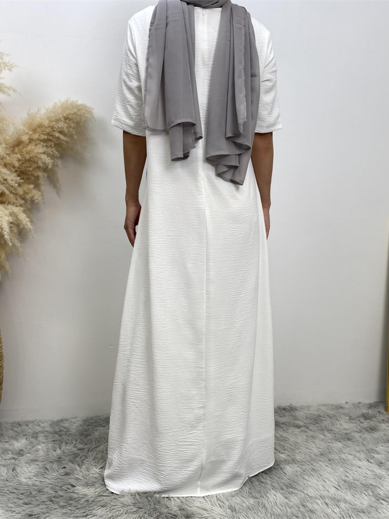 Women's Modest Solid Color Round Neck Long Dress, Casual Half Sleeve Long Dress for Summer, Women's Islamic Clothing for Daily Wear, Muslim Dress, Modest Style Dress, Modest Muslim Outfits