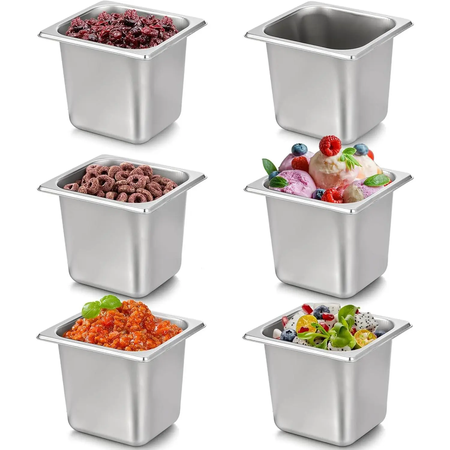 6 Pack Hotel Pans, 1/6 Size 6" Deep Stainless Steel Steam Table Pan Commercial Heavy Duty Catering Pan for Buffet Serving,  Prep, Salad & Ice Cream Bar, Restaurant, Dishwasher Safe