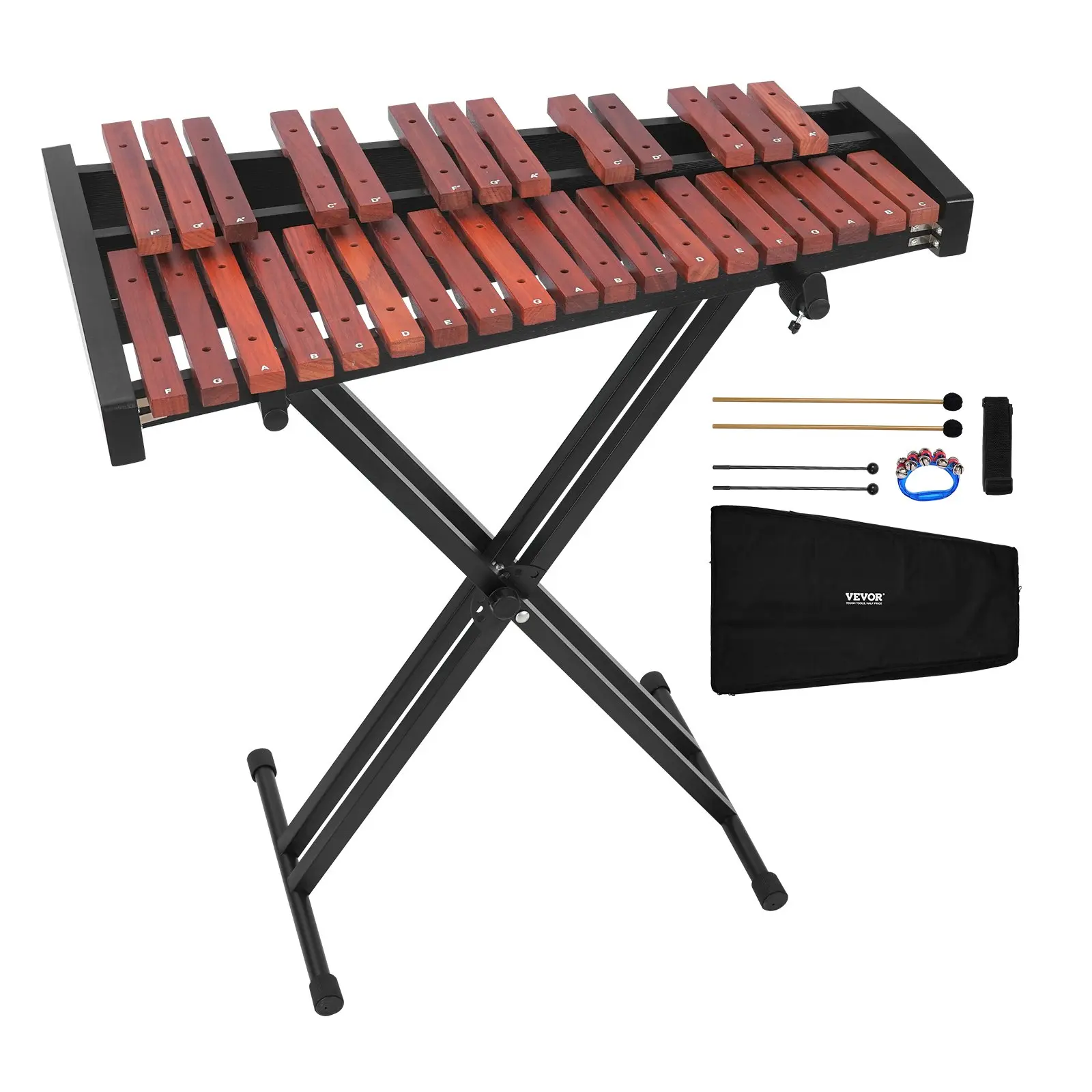 VEVOR 32-Note Professional Wooden Xylophone (12.6-37.4 in) for All Ages, Unisex Percussion Kit with Adjustable Height Stand, 4 Mallets, Carrying Bag for Practice & Beginner Use, Kids, Yes