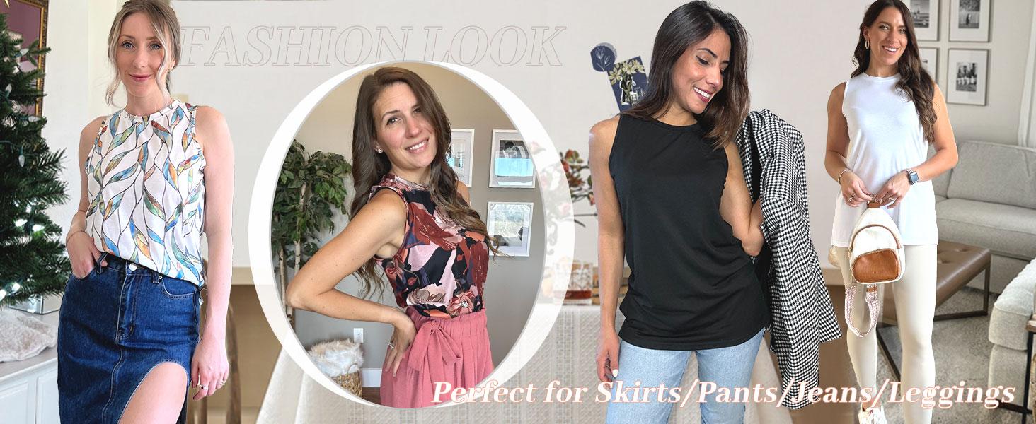 WIHOLL Womens Tank Tops Crewneck Loose Fit Basic Casual Summer Side Split Sleeveless Shirts