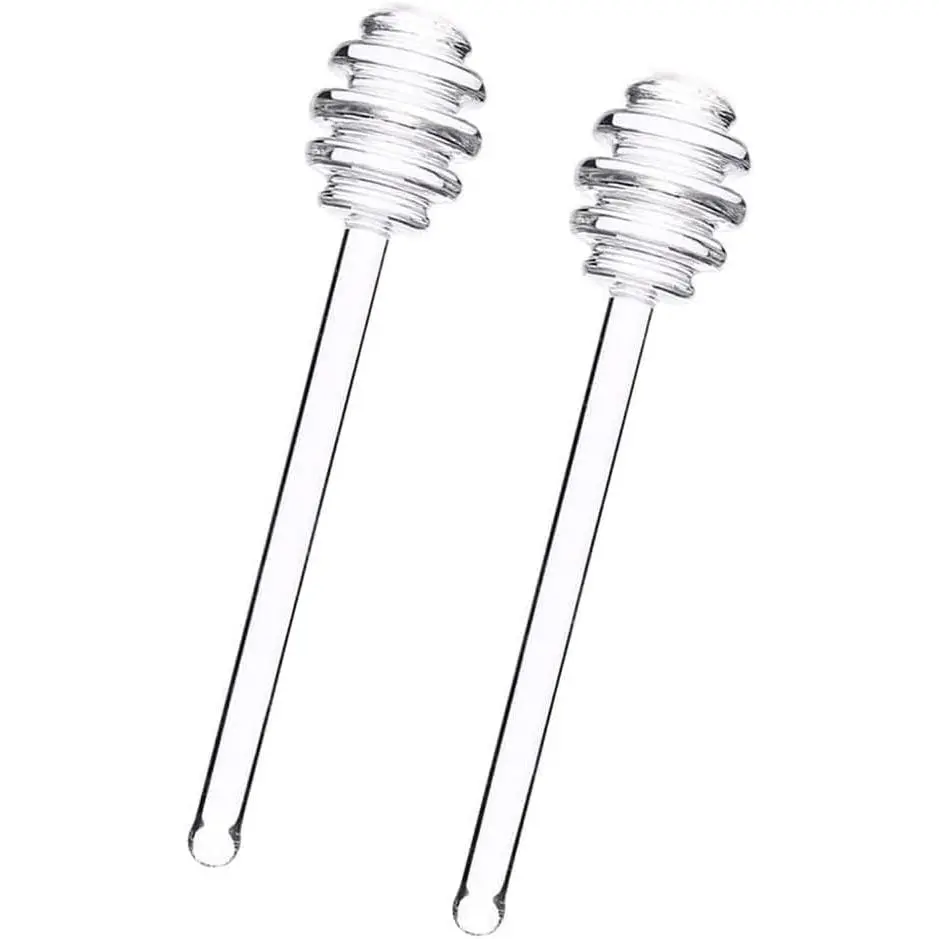 2 count Transparent 6" Glass  Sticks Stirring Sticks Server Honey Spoon Dipper Stirrer Honey Wand for Honey Pot Jar Containers Honey Dispense Drizzle, Honey Dippers