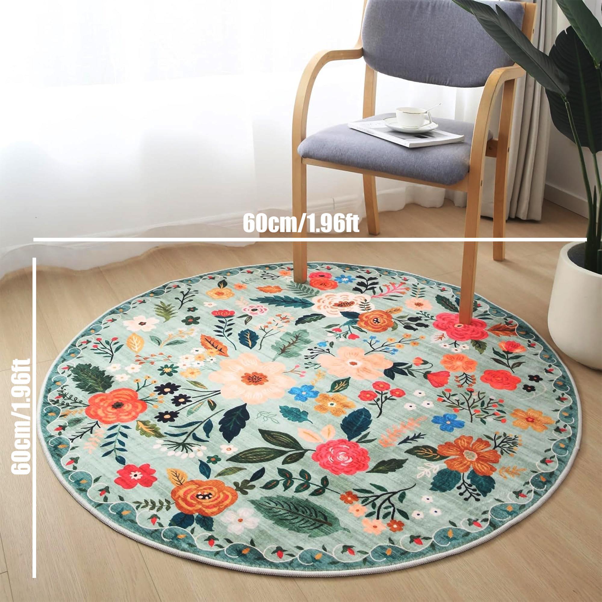 Floral Pattern Non-slip Floor Mat, 1 Count Round Washable Foldable Soft Floor Mat, Decorative Carpet for Home Living Room Bedroom, Round Floral Rug