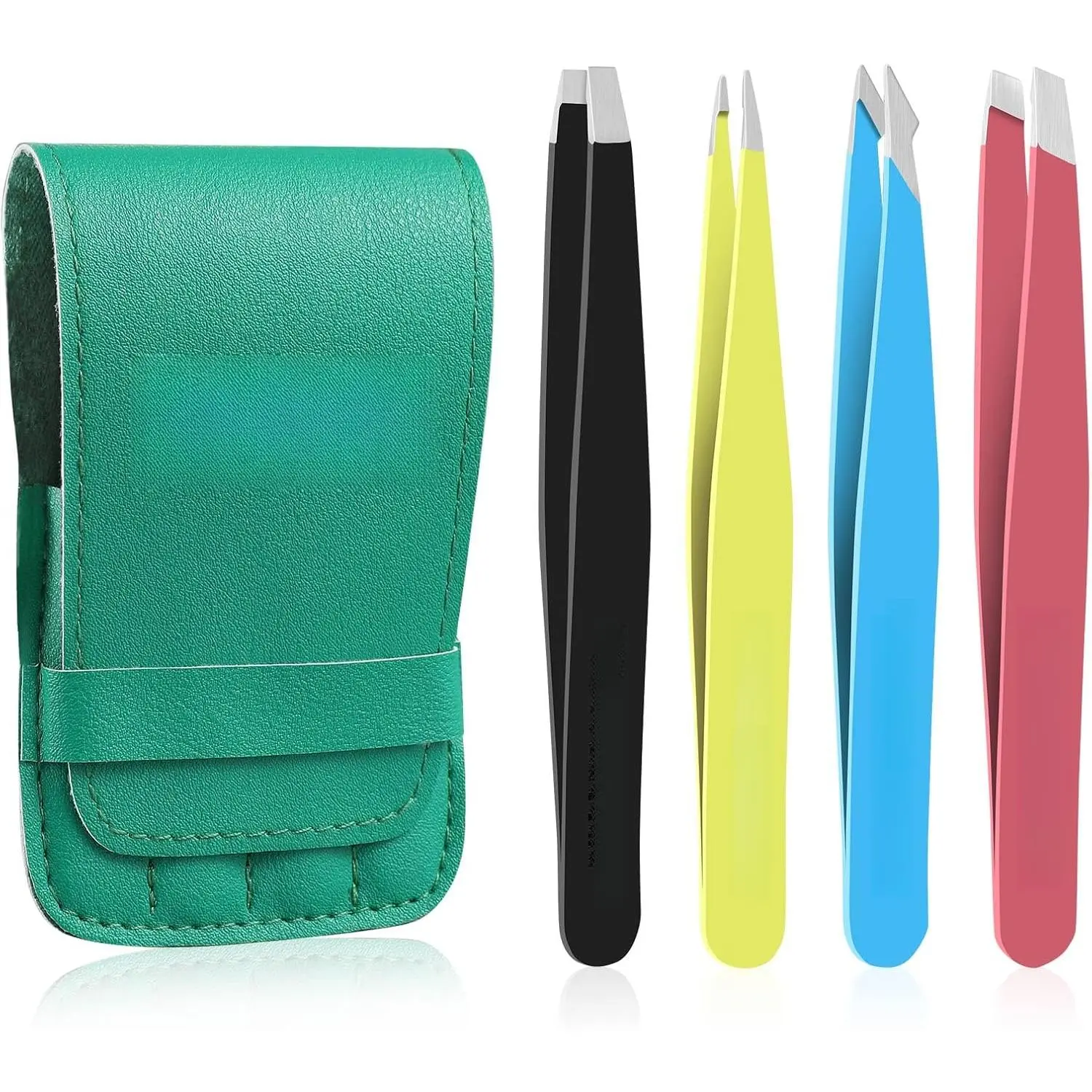Eyebrow Tweezers Set, 4-Piece Stainless Steel Precision Tweezers Kit with Travel Case, Professional Ingrown Hair, Facial Hair & Splinter Removal Tool for Women, Ultra Fine Grip Grooming Kit