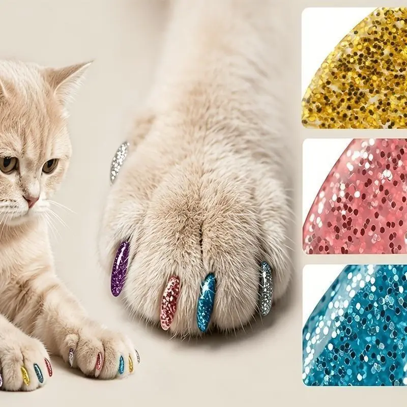 60Pcs Sparkling Color Soft Cat Nail Caps, Non-Toxic Non-Damaging Anti-Scratch Claw Covers, Protective Pet Cat Nail Covers for Furniture Scratch Protection