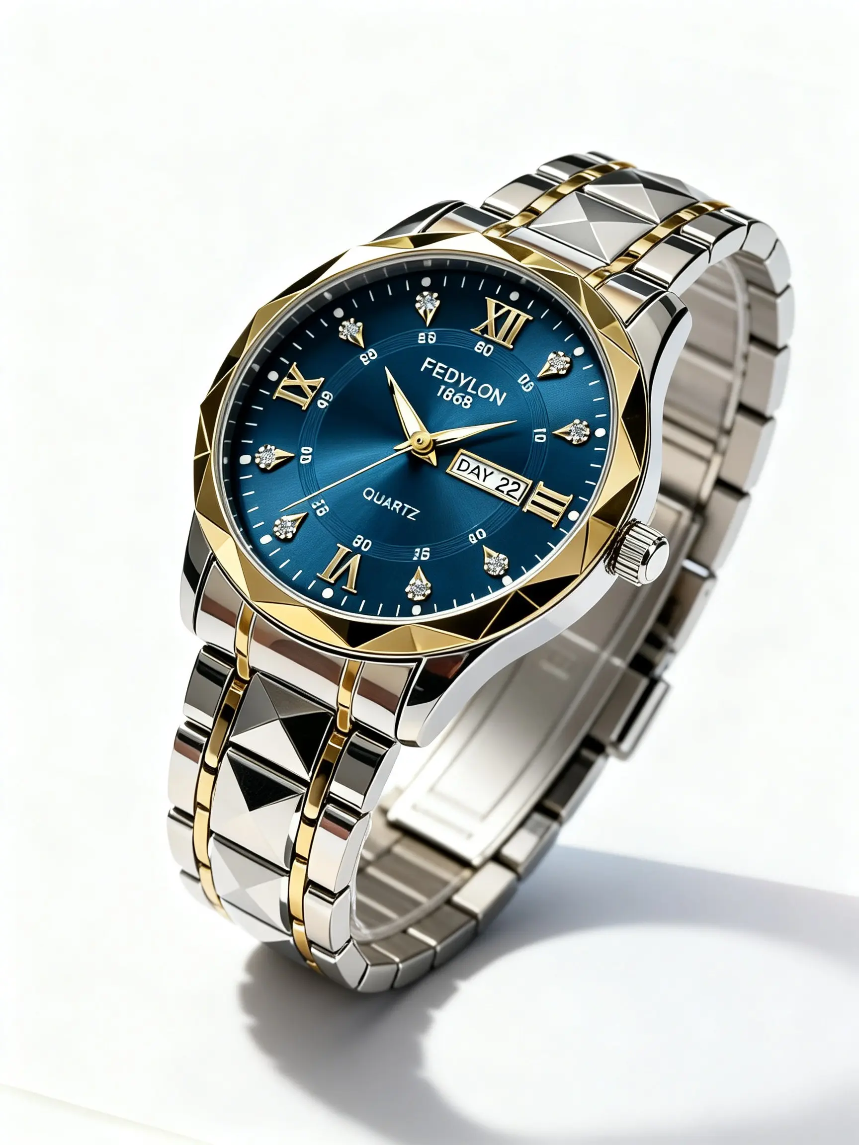 Unisex Elegant Exquisite Business Watch, Deep Blue Dial, Crystal Roman Numerals, Strap, Analog Quartz Movement, Hardlex Glass, All Seasons