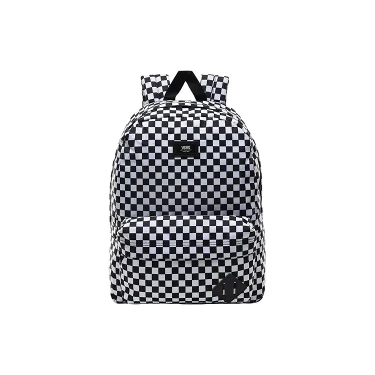 Vans Backpack – Unisex Sporty Casual Chessboard Pattern Polyester Backpack in Black and White
