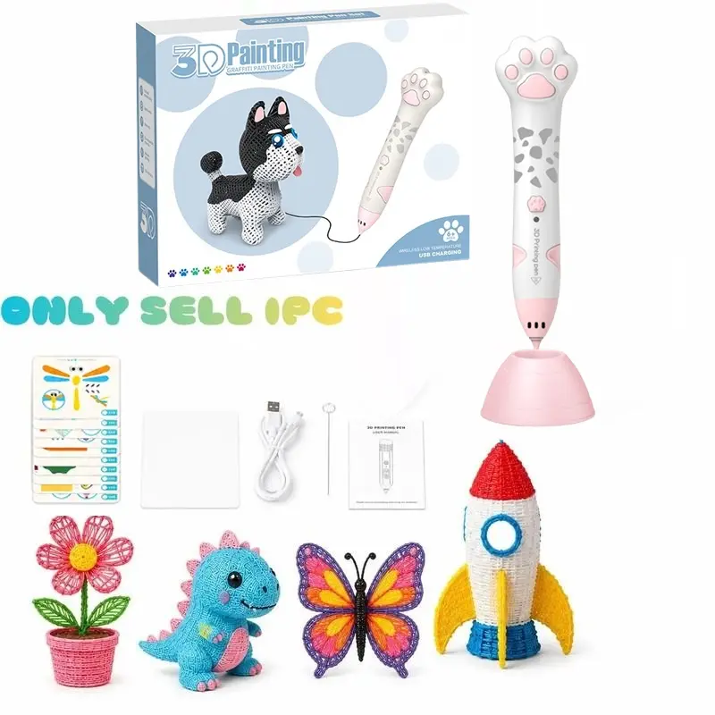 Rechargeable 3D Printing Pen with Low-Temperature PCL Filament, Dual Speed Settings & Colorful Creative Designs