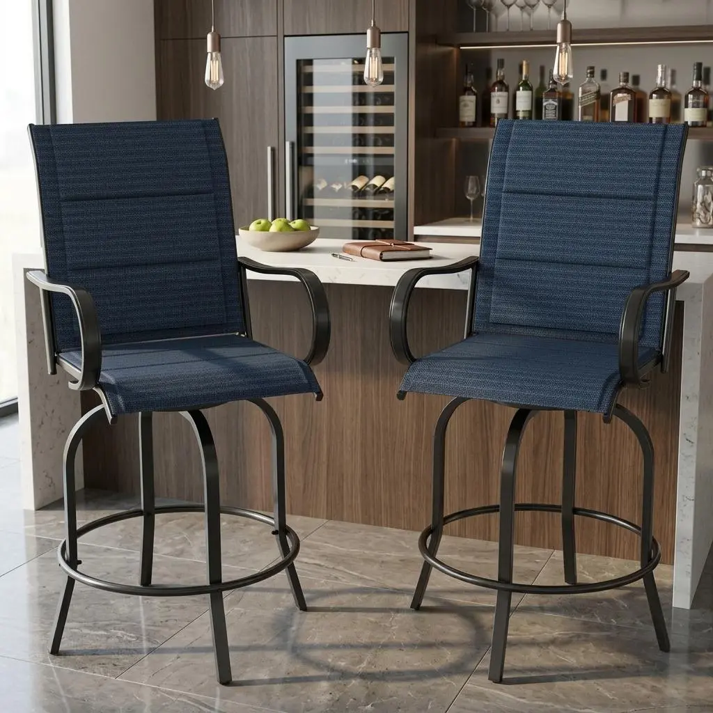 360° Swivel Patio Bar Chairs Set of 2 - High Back, Armrests, All-Weather Outdoor Garden Seating - Tall Deck & Backyard Furniture