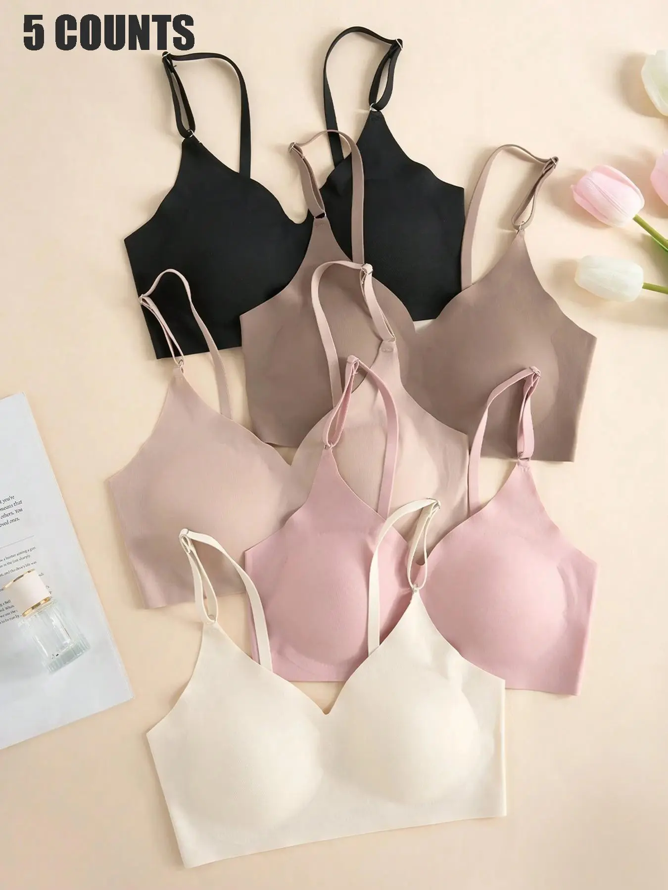Women's Solid Adjustable-Strap Seamless Bra, Soft and Comfortable Smooth Wireless Bra, Minimalist Lingerie for All Seasons, Breathable Comfy Bra, Breathable Seamless Bras