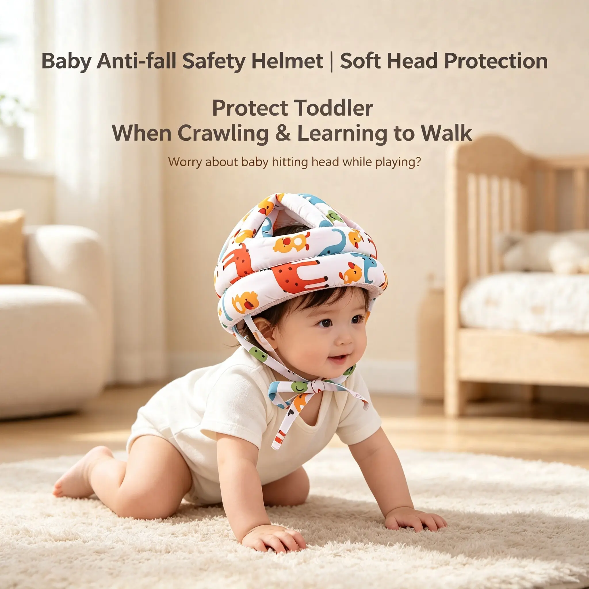 Baby Safety Helmet Without Bumps, Adjustable Hat for Newborn Infant Crawling and Walking Babies, Child Protection Headgear, Comfortable and Secure