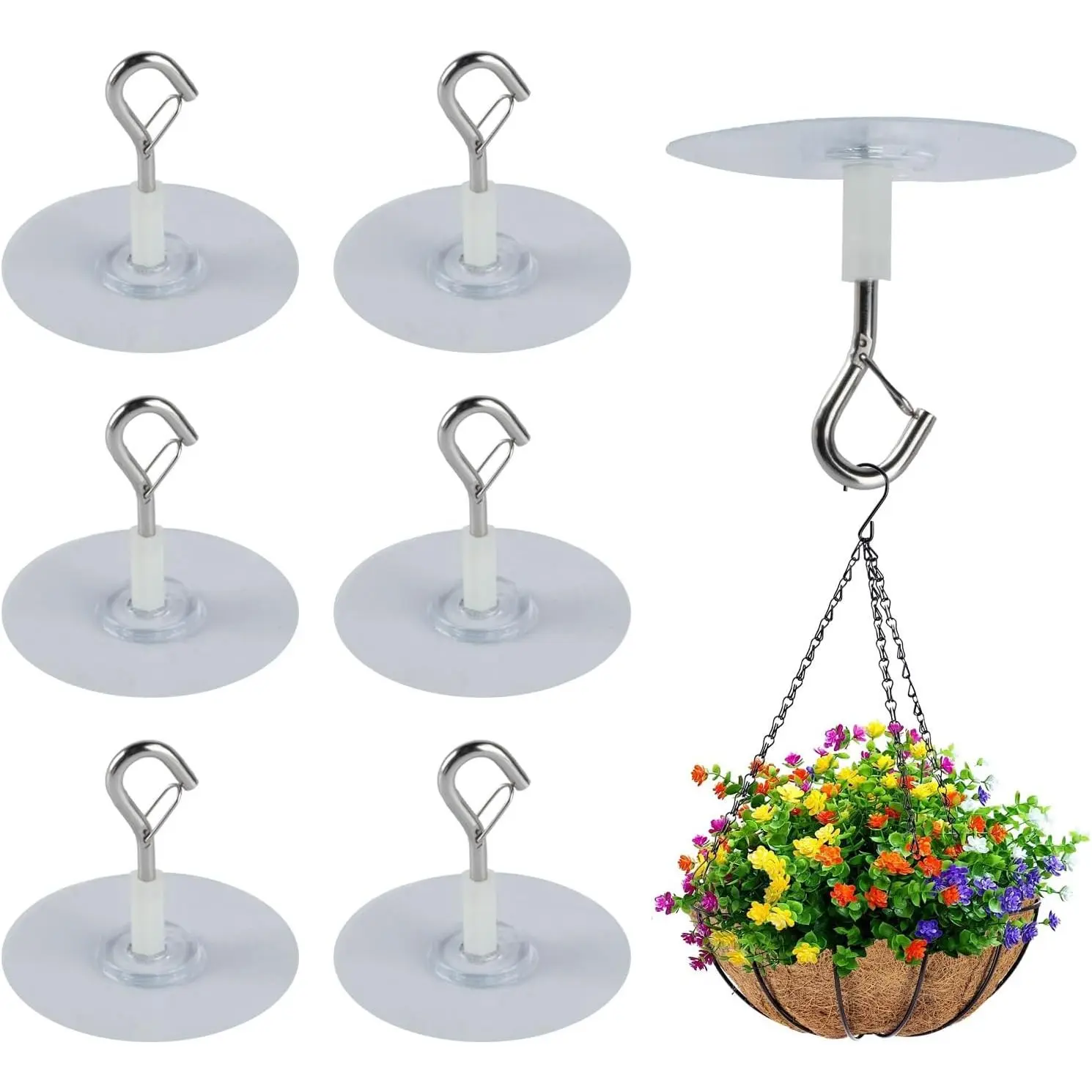 6 count Self Adhesive Ceiling Hooks Heavy Duty, No Drill Ceiling Hooks for  , No Drill  Hangers with Safety Locks for  Lights  Chimes Fans Wall Decor in Kitchen Bathroom