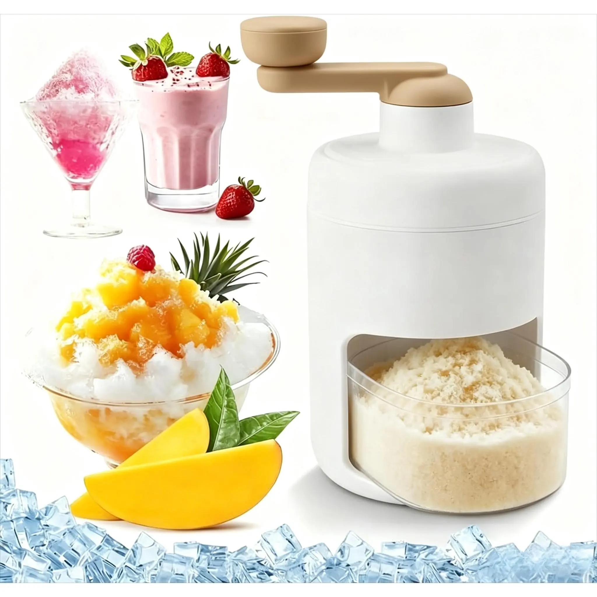 [SummerVibe] Manual Ice Shaver Hand Crank Ice Crusher, Snow Cone Machine with Ice Trays, BPA Free, Ideal for Home & Camping Use