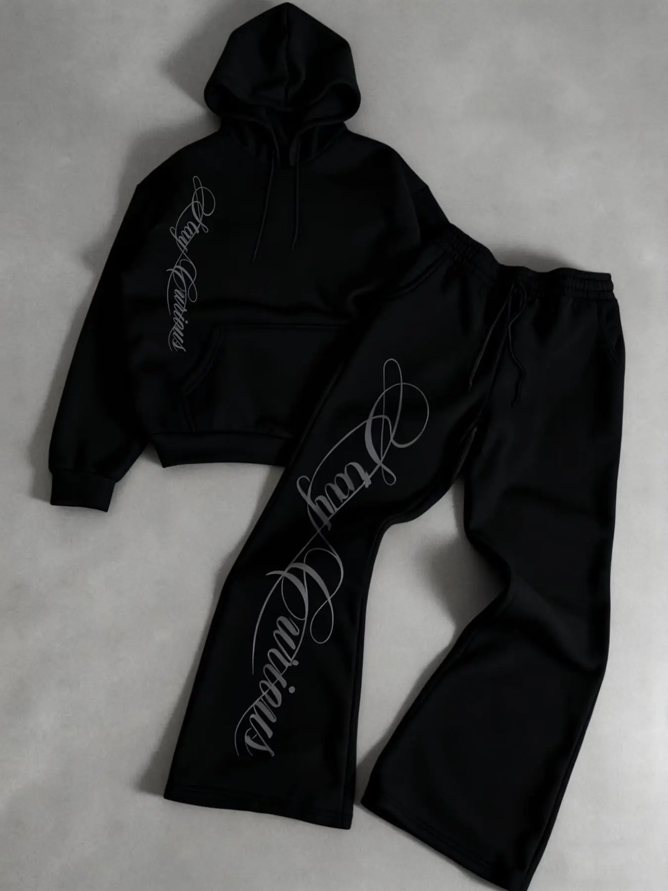 Men's Trendy Two-Piece Set, Hooded Sweatshirt + Straight Leg Pants, Graphic Print, Wrinkle-Resistant, Fitted, All Seasons, Sweatshirt Sets
