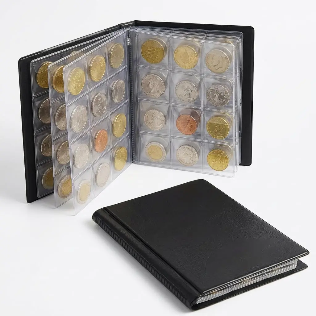 120 Grid Coin Storage Album Coin Album PVC Coin Storage Album, Suitable for Collectors Coin Collection Albums, Coin Storage Albums, Coin Sorting Supplies, Suitable for Coins, Penies, Quarters, Badges, Stamps