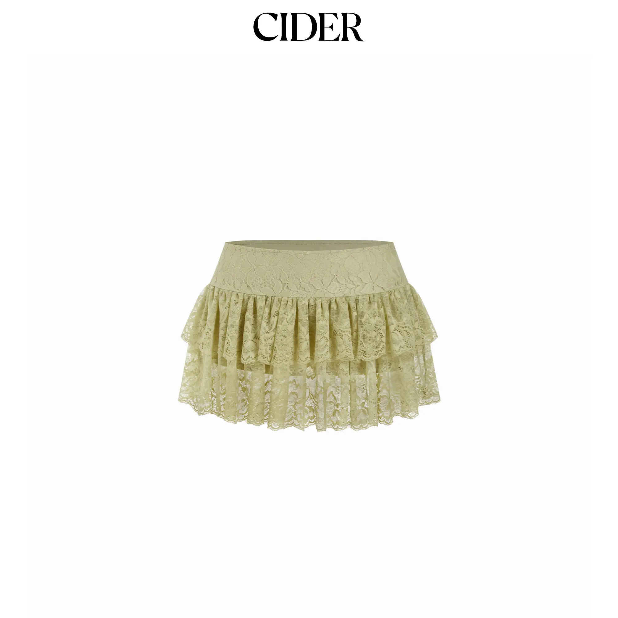 Cider Lace Floral Low Rise Ruffled Layered Mini Skirt