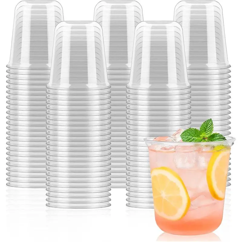 50 x Round Bottom Clear Plastic Cups 12 oz |   Disposable Cocktail Cups, Stemless Wine Glasses, Cute Plastic Party Cups for Meeting, Wedding, Birthday, Party Supplies