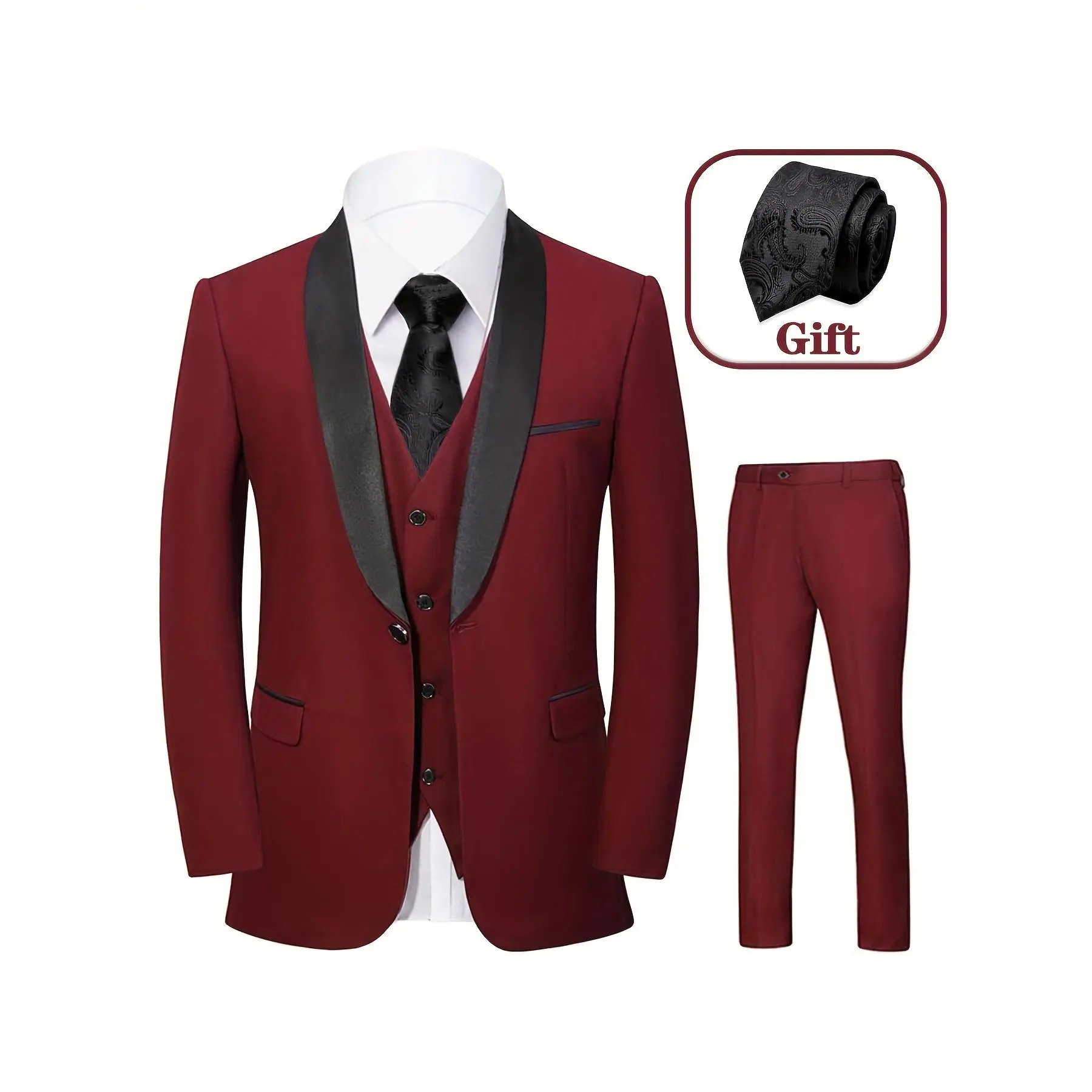 Never goes out of style | 4-piece one-button plain tuxedo set | classic regular fit for every formal occasion