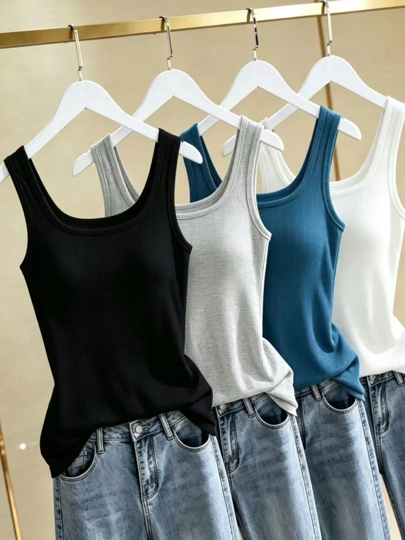 4-Pack Women's Casual High-Elastic Solid Color Ribbed Sleeveless Tank Tops, Breathable Summer Top, Cool Knit Vest, Multi-Functional Layering Piece