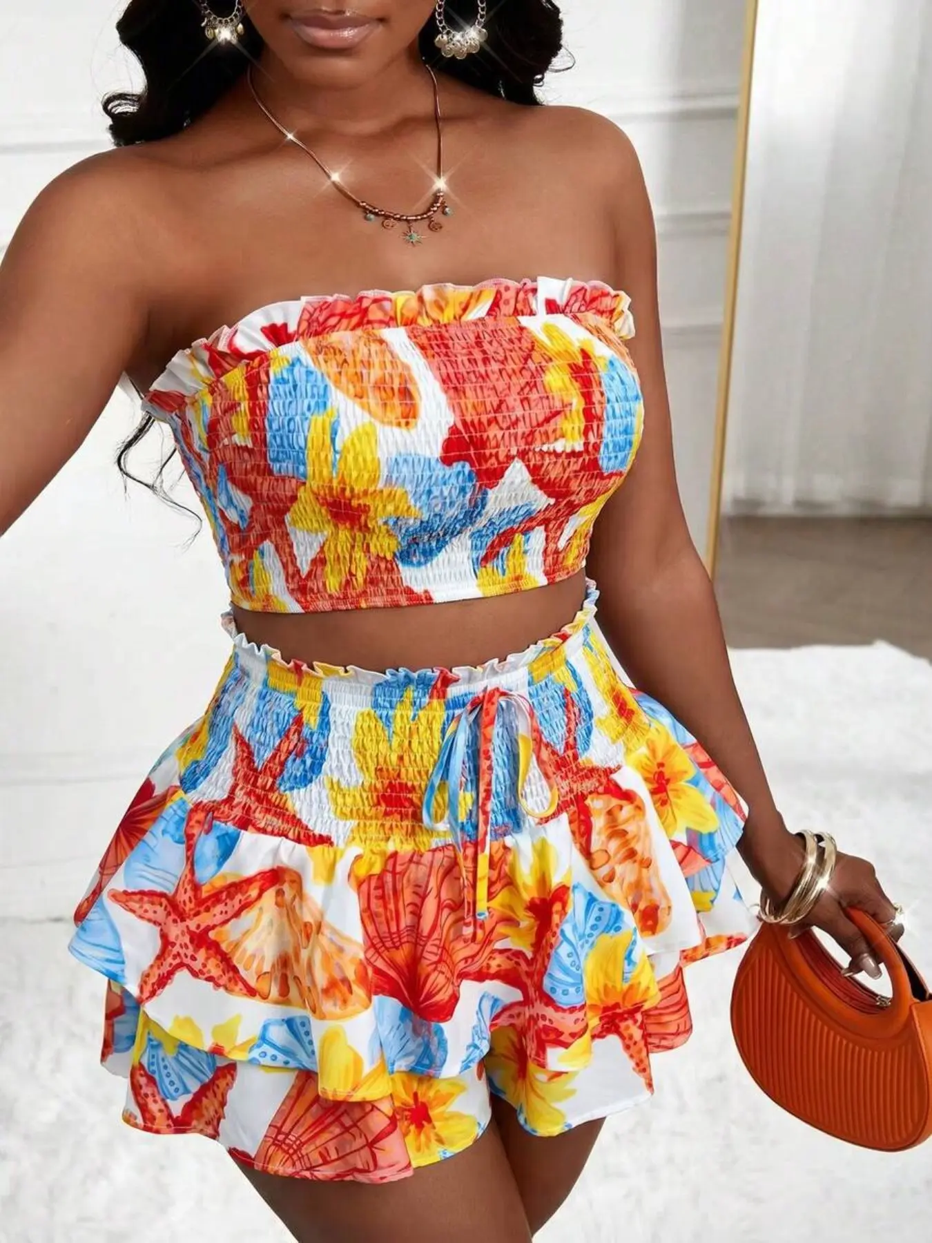 Women's Summer Casual Striped Tank Top and Mini Skirt Set, 2-Piece Elegant, Slim-Fitting Fashion Suit, Plain Surface Design