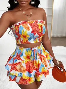 Women's Summer Casual Striped Tank Top and Mini Skirt Set, 2-Piece Elegant, Slim-Fitting Fashion Suit, Plain Surface Design