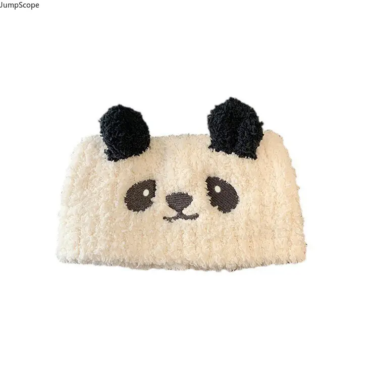 Women & Girls' Cute Cartoon Panda Fuzzy Headband - Bubble Knit Twist Winter Ear Warmer, Soft Fleece Windproof Wrap, Coral Maternity Hair Accessory for Autumn Daily Wear