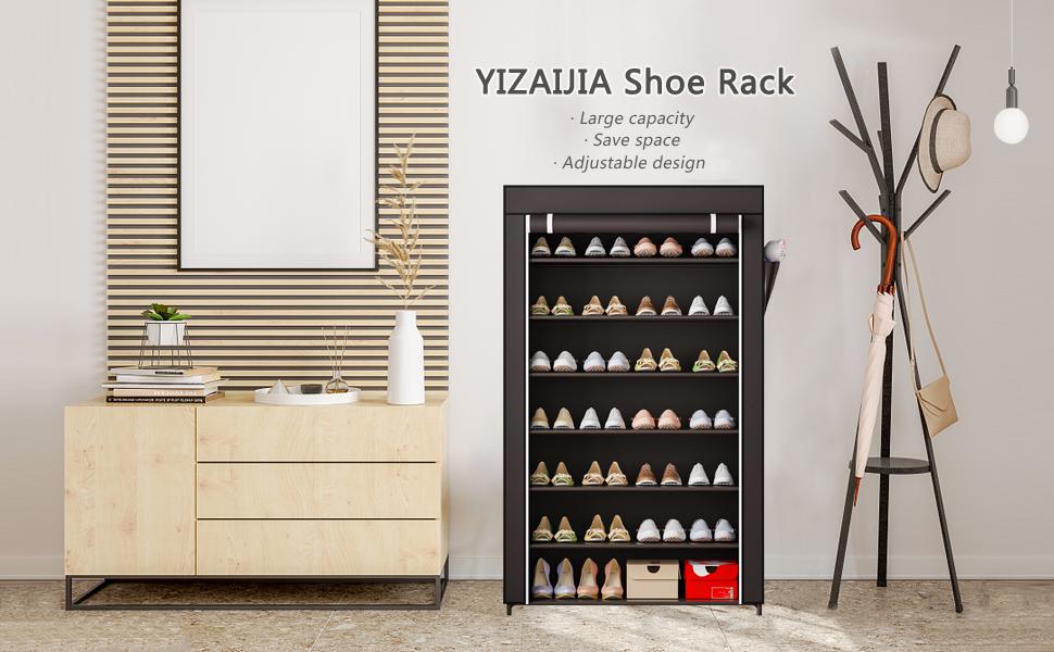 SUOERNUO 7 Tier Portable Metal Storage Organizer with Dust Cover Non Woven Side Shoe Shelf Cabinet Waterproof Smooth Installation Large Space Efficient Solution for Entryway Bedroom Dormitory Racks