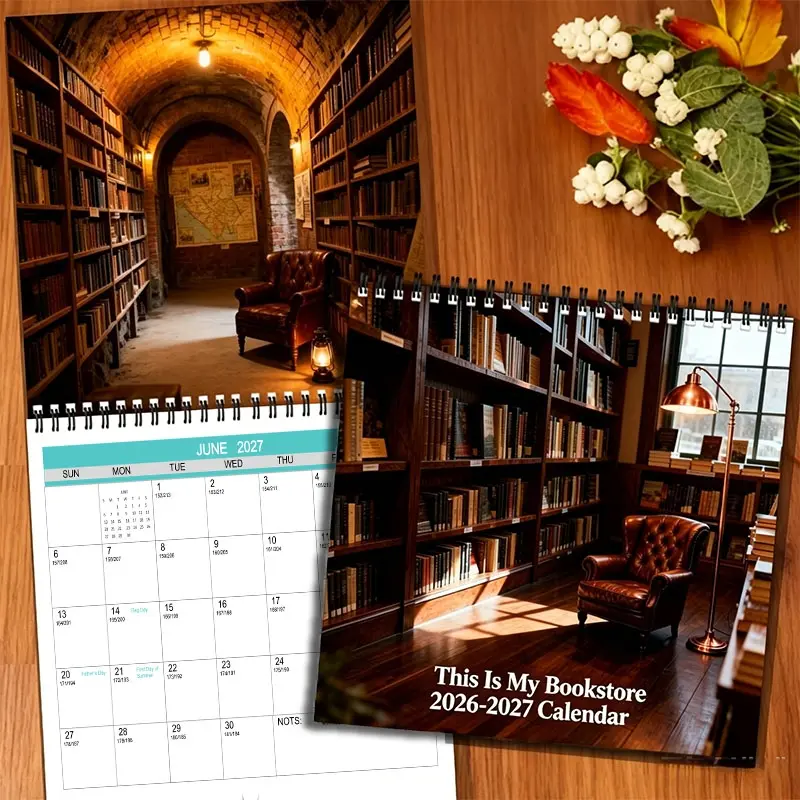 2026-2027 'This Is My Bookshop' Wall Sticker Calendar - an 18-month planner with a calendar, perfect for book lovers, sized 8.2X8.2 inches, ideal for home or office, a great Christmas gift idea for your loved one