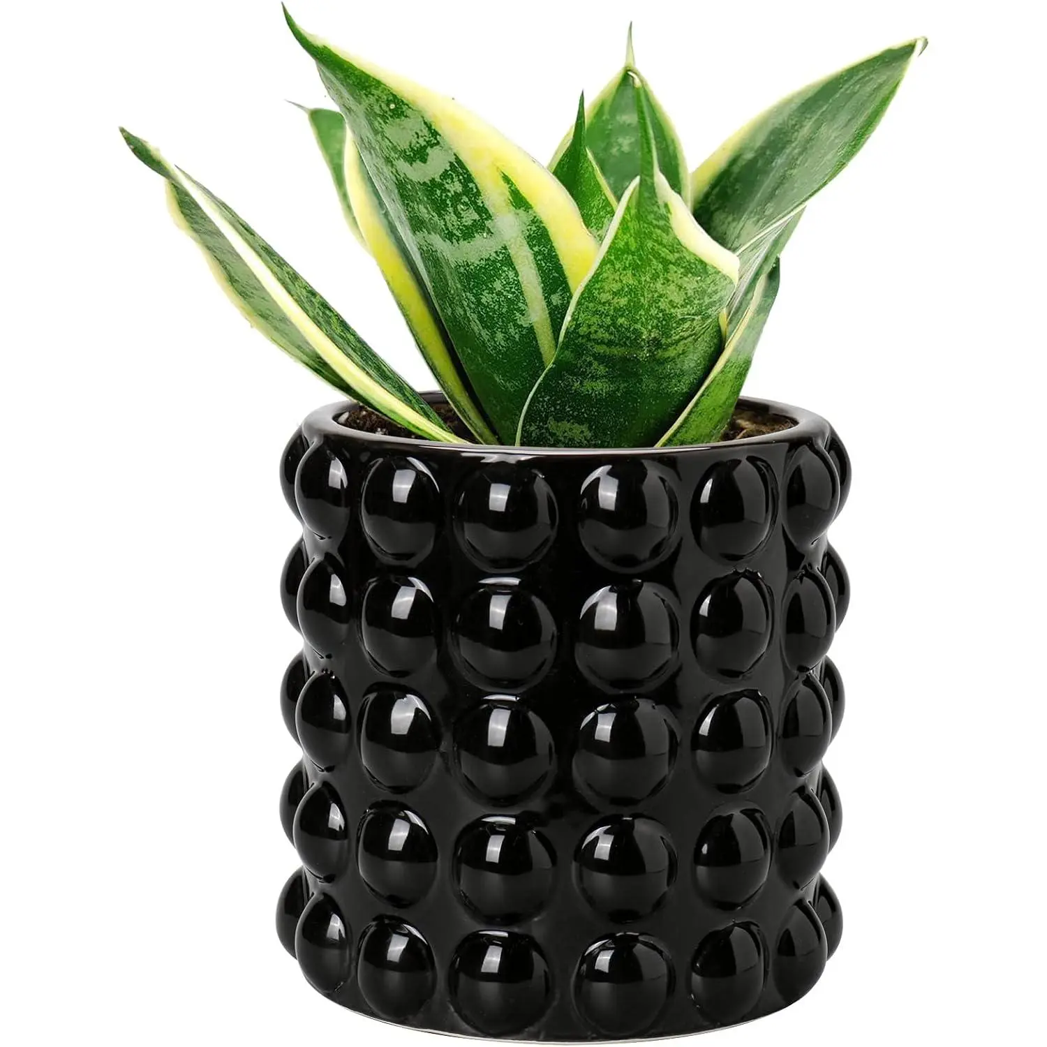 6 Inch Ceramic Planter Pot for Indoor  with Drainage Hole Bubble Flower Planter Hobnail  Pot Garden Planter Black Succulent  Pot Utensil Holder