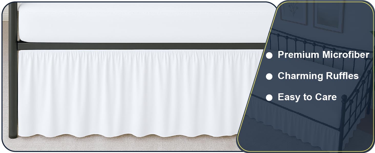 Ruffled Daybed Skirt with Split Corner, Hotel Quality Brushed Microfiber Twin Size Dust Ruffle 14 Inch Drop Sofa Bedskirt,, Stay in Place, White