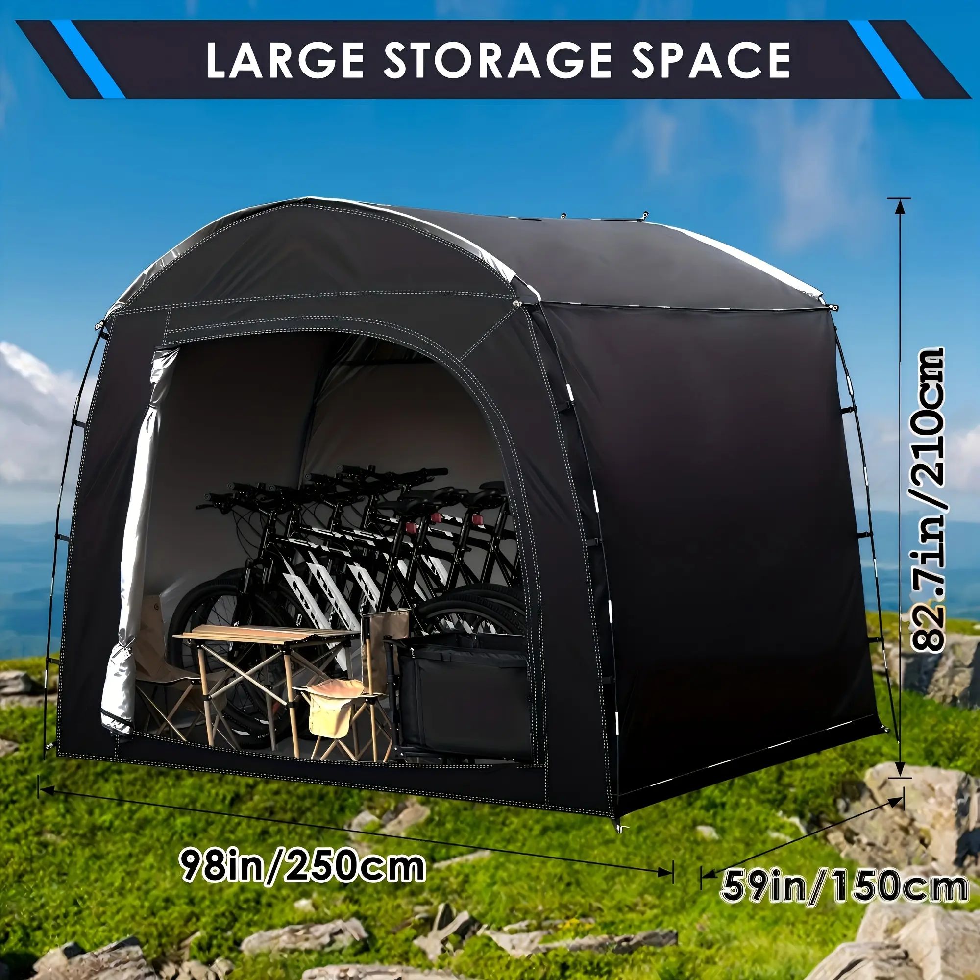 Outdoor for large Storage Tent, Thick Rainproof Cloth Portable Carport, Suitable For Large Capacity Storage Space Of Bicycles, Motorcycles, And Gardening Tools, Designed For Quick Setup